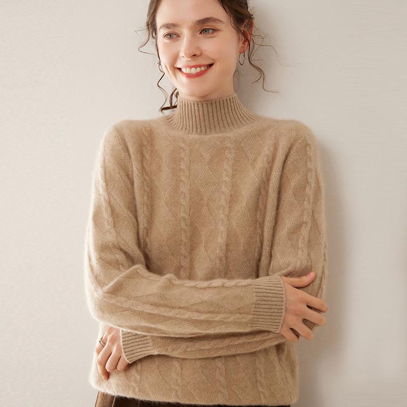 Women's Winter Cashmere Knit: Half-High Collar, Thickened, Loose Fit Sweater