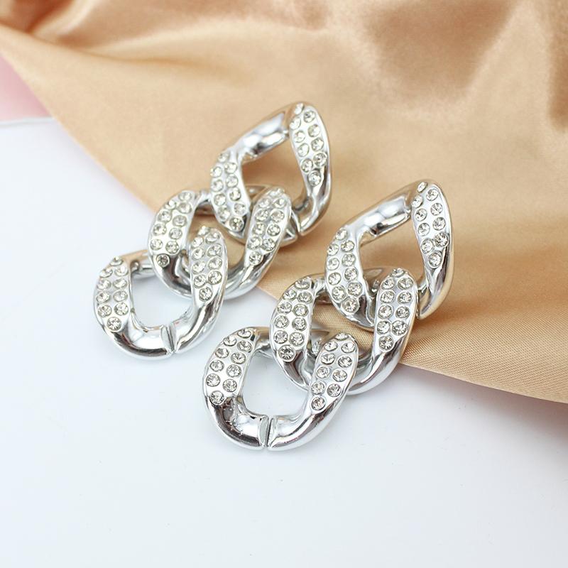 

Trend Three Layers Chains Link Assembled Charm Acrylic Crystal Pendant Earring for Women Gold Copper Color Zircon Girl Gift