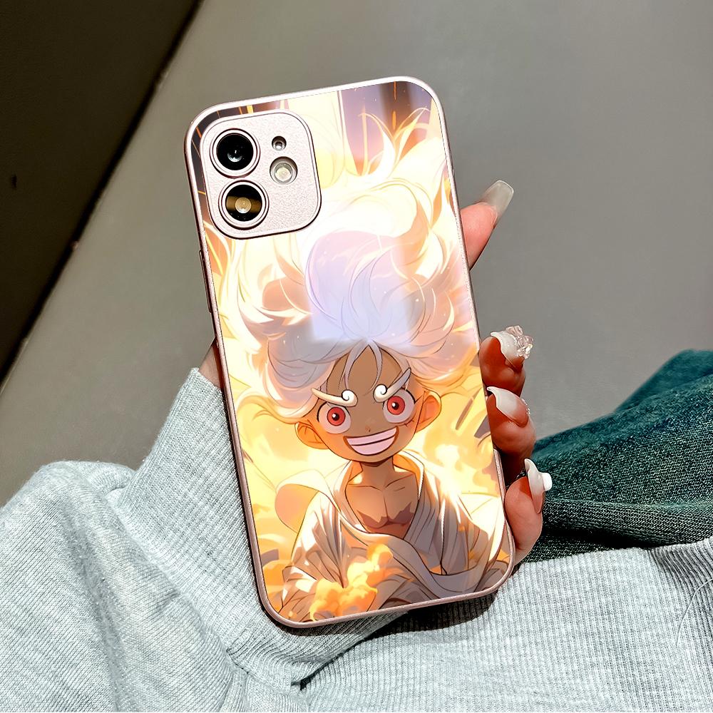 Cartoon Characters Phone Case Metallic Lacquer Tempered Glass Shockproof Cover for Huawei Honor iPhone OPPO Realme OnePlus Xiaomi Redmi Samsung Vivo