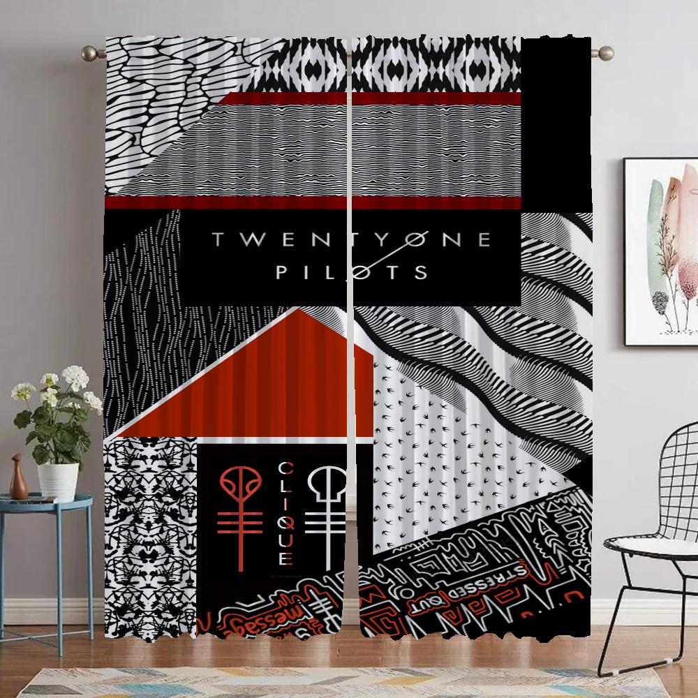 Twenty One Pilots Curtains for Living Room Curtain Shades Tulle for Bedroom Blackout Curtains 2 Pieces Partition Kitchen Elegant