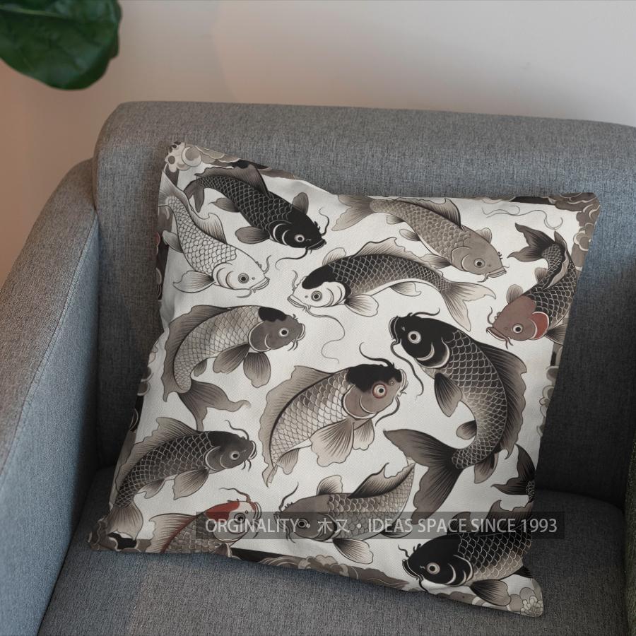 2D Colorful Goldfish Pattern Pillow For Home Decor Pattern Cushion Cover Suitable For Sofa Bedroom Car Pillow Cover