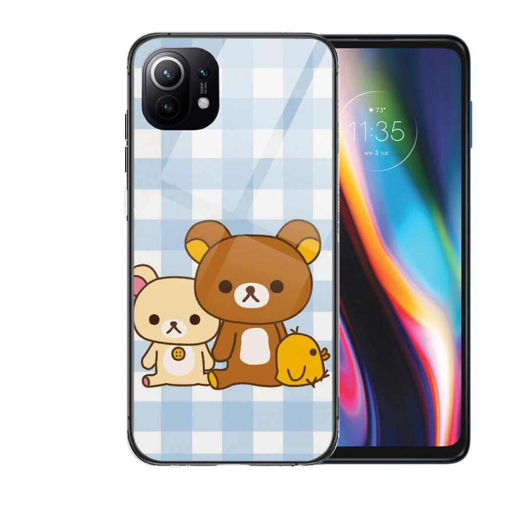 TOPLBPCS Cute Rilakkuma Tempered Glass Phone Case For Redmi Xiaomi 11 Lite Pro Ultra 10T 10 9 8 MIX 4 Cover Silicone Shell Cases