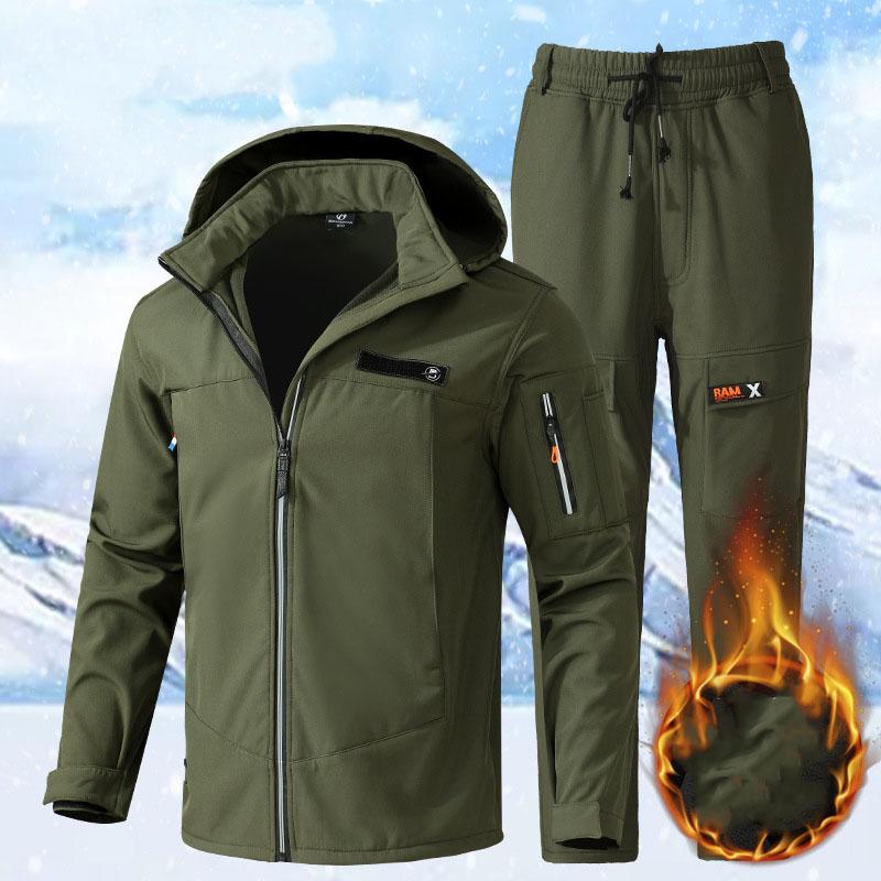 Warm Tracksuit Men Outdoor Sport Suits Winter Two Piece Set Men's Padded Thickened Windproof Waterproof Riding