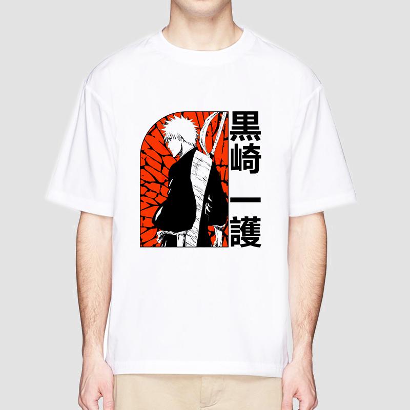 Anime Bleach T Shirt for Men Ichigo Graphic T Shirts White Japanese Harajuku Fashion Casual O-Neck Short Sleeve Tee Summer Top