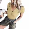 T-shirt da donna estiva corta sexy tinta unita da donna profonda a V slim top sottile corta sexy di nicchia