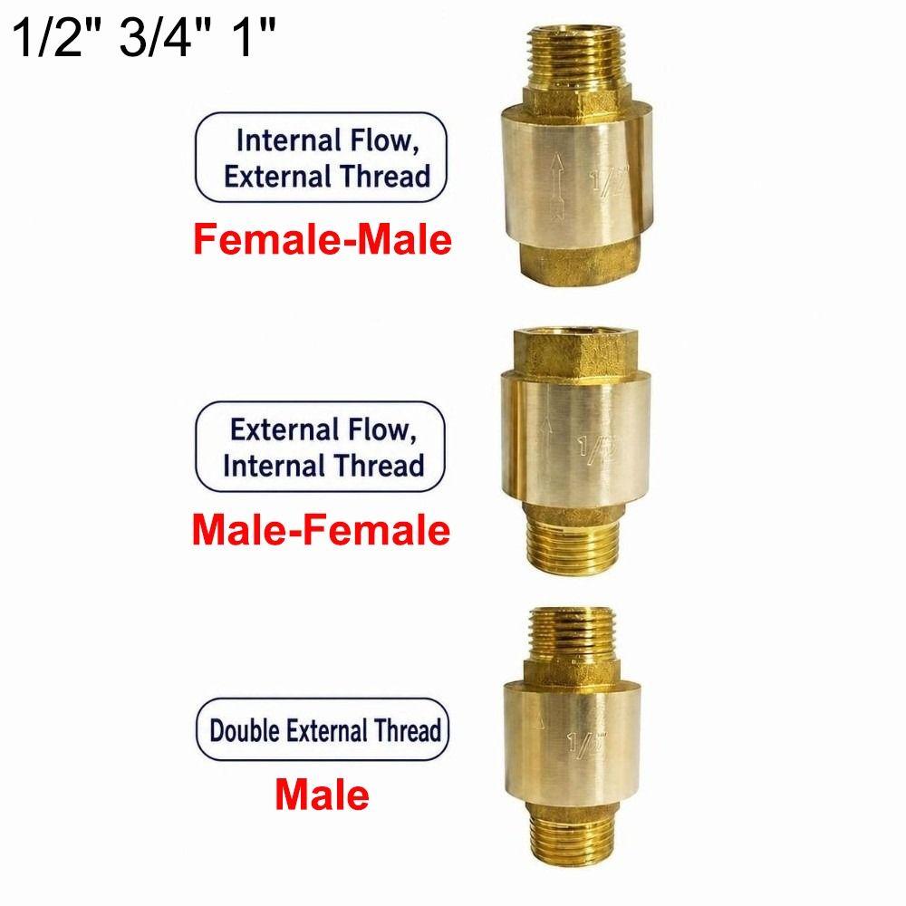 BSPT Thread Brass Check Valve Male To Mal Spring Check Valve Durable Pipe Check Valve