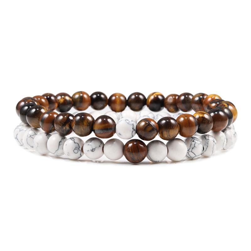 2Pcs/Set Couples Distance Bracelet Natural Stone Tiger Eyes Lava Beaded Bracelets & Bangles Men Women Jewelry Best Friend Gift