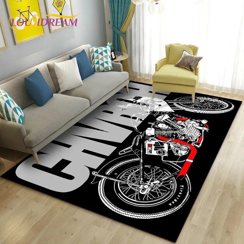 3D Retro Vintage Motorcycle Area Rug Large,Carpet Rug for Living Room Bedroom Sofa Decoration,Doormat Kitchen Non-slip Floor Mat