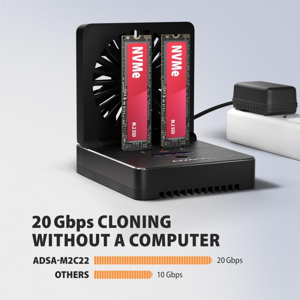 ADSA-M2C22 USB-C 2xNVMe /SATA M.2 20Gbps soğutucu