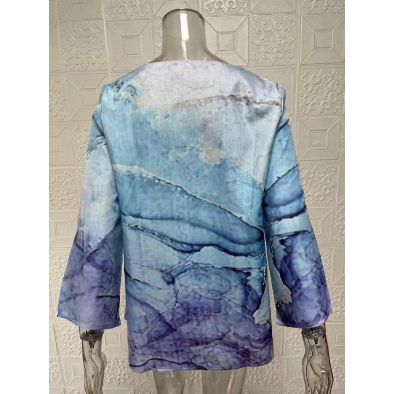 Spring Summer V-neck Printing Fashion Women Blouse New Casual Loose Irregular Top T-shirt Large Size Simple Elegant Office Shirt Women's Clothing