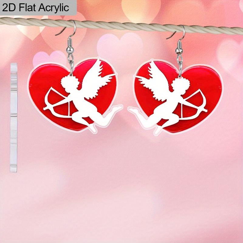 2D Flat Acrylic Cupid Heart Drop Earrings, Suitable As A Holiday Gift for Women, Party Decoration Jewelry, Valentine's Day and Wedding Season Gifts.