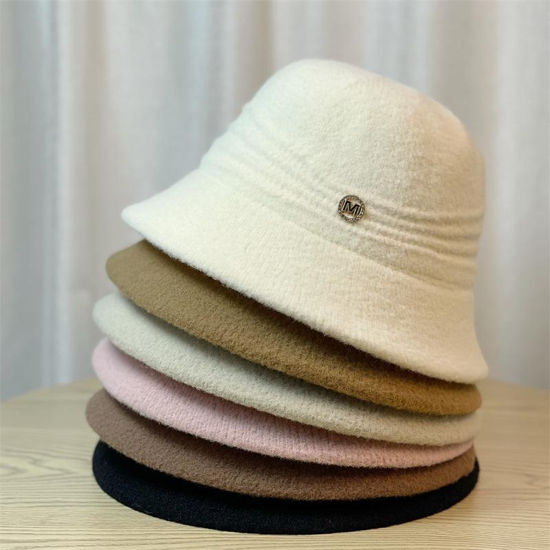 Hat Women's Autumn and Winter Warm Knitted Fisherman Hat Versatile Fashion Bucket Hat Ins Showing Face Small Basin Hat Ins Style