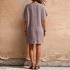 Women V Neck Loose Fit Linen Dress with Pockets Short Sleeve Casual Tunic Dress Comfortable Relaxed Style for Daily Wear