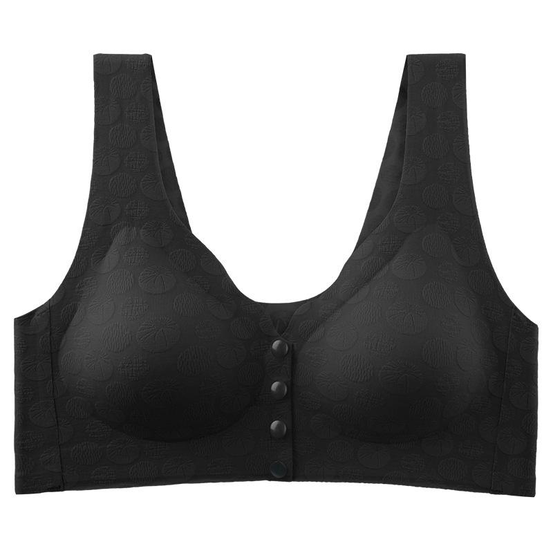 New seamless front buckle underwear women's fixed cup large elastic vest type large size steel rimless bra
