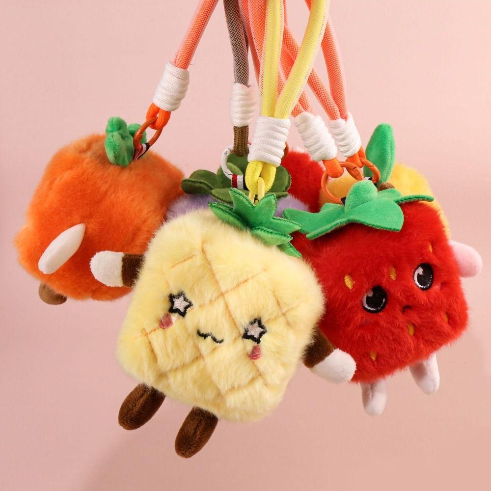Carrot Pineapple Keychain Strawberry Mangosteen Pendant Kids Toy Fruit Plush Keychain Car Key