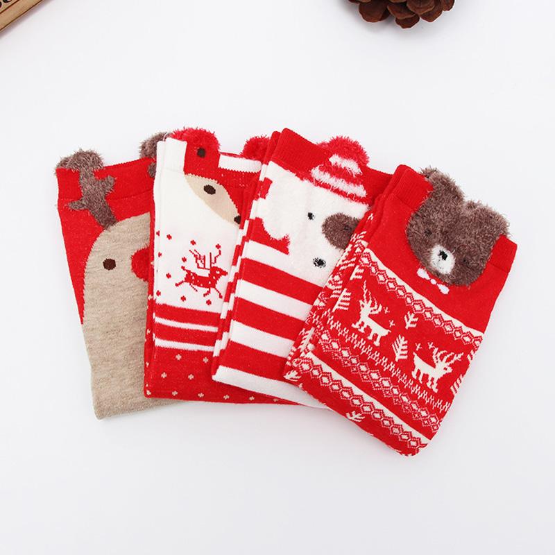 4 Pairs Cartoon Socks Red Socks Women Men Winter Animal Socks Elk Snowman Santa Claus Candy Bar Funny New Year Christmas Socks
