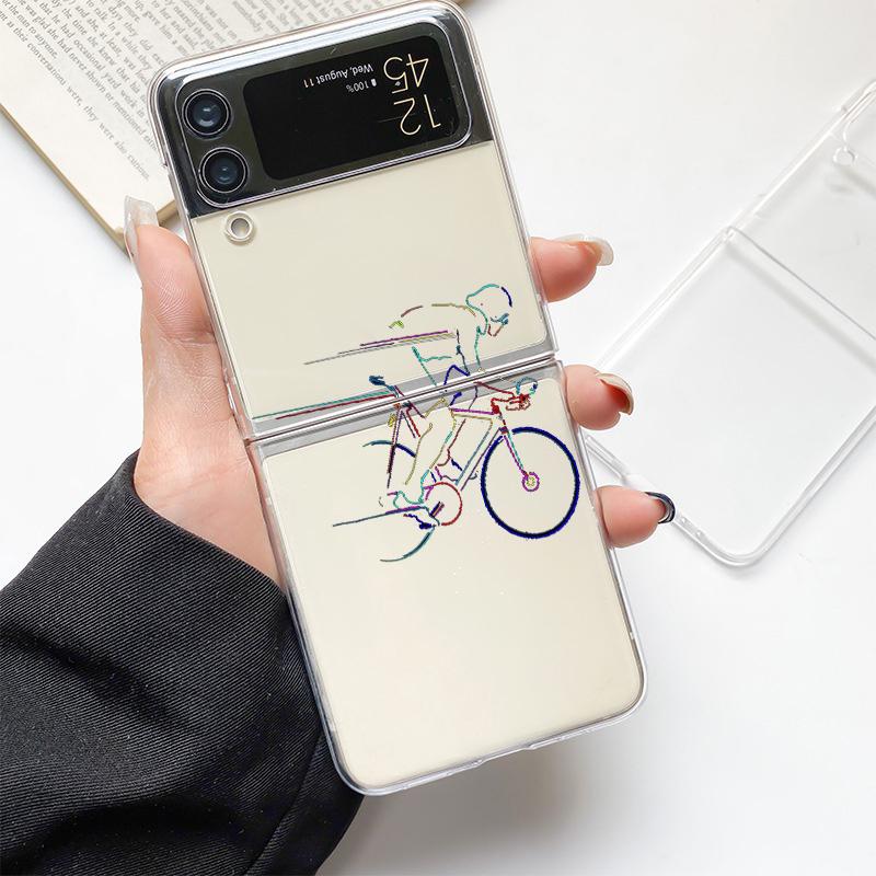 Phone Case For Samsung Galaxy Z Flip 3 4 5 Hard Folding Clear PC Bumper Mountain Bike Cycling Art For Samsung Z Flip 6 Cover