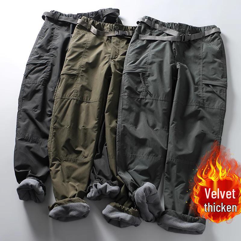 Men's Winter Plus Velvet Waterproof Windproof Ski Pants with Quick-Dry & Multi-Pocket Design