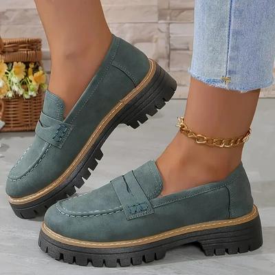 Donna Primavera Autunno Nuove Scarpe Basse Stile Britannico Comode Tacco Basso Slip-on Scarpe da Donna Colore Unico Scarpe Mocassini con Plateau