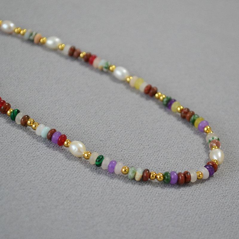 Bohemian Style Colorful Stone & Freshwater Pearl Minimalist Necklace for Women