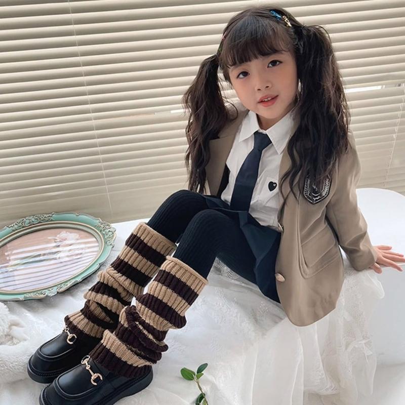 1 Paar Kinder Gestreifte Stulpen Warme Strick Kniehohe Socken Stilvolle Socken Ärmel Winter Essentielle Bekleidungsaccessoires