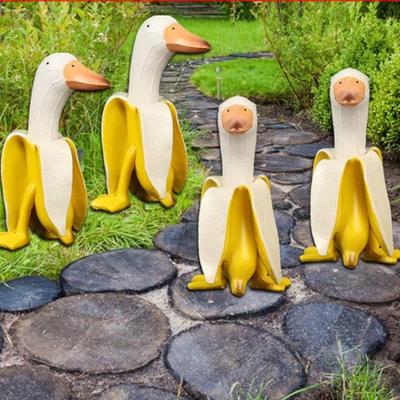 Banana Kaczka Statua Artystyczna Kapryśna Kaczka z Obierką Bananową Dekoracja Kreatywne Rękodzieło Dzieło Sztuki do Ogrodu Podwórza Trawnika Żywiczne Statuetki Ogrodowe