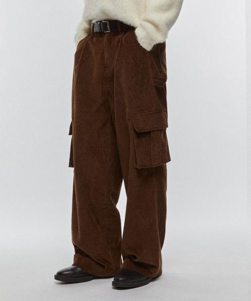 VTWO Corduroy Cargo Carpenter Wide Pants_Brown