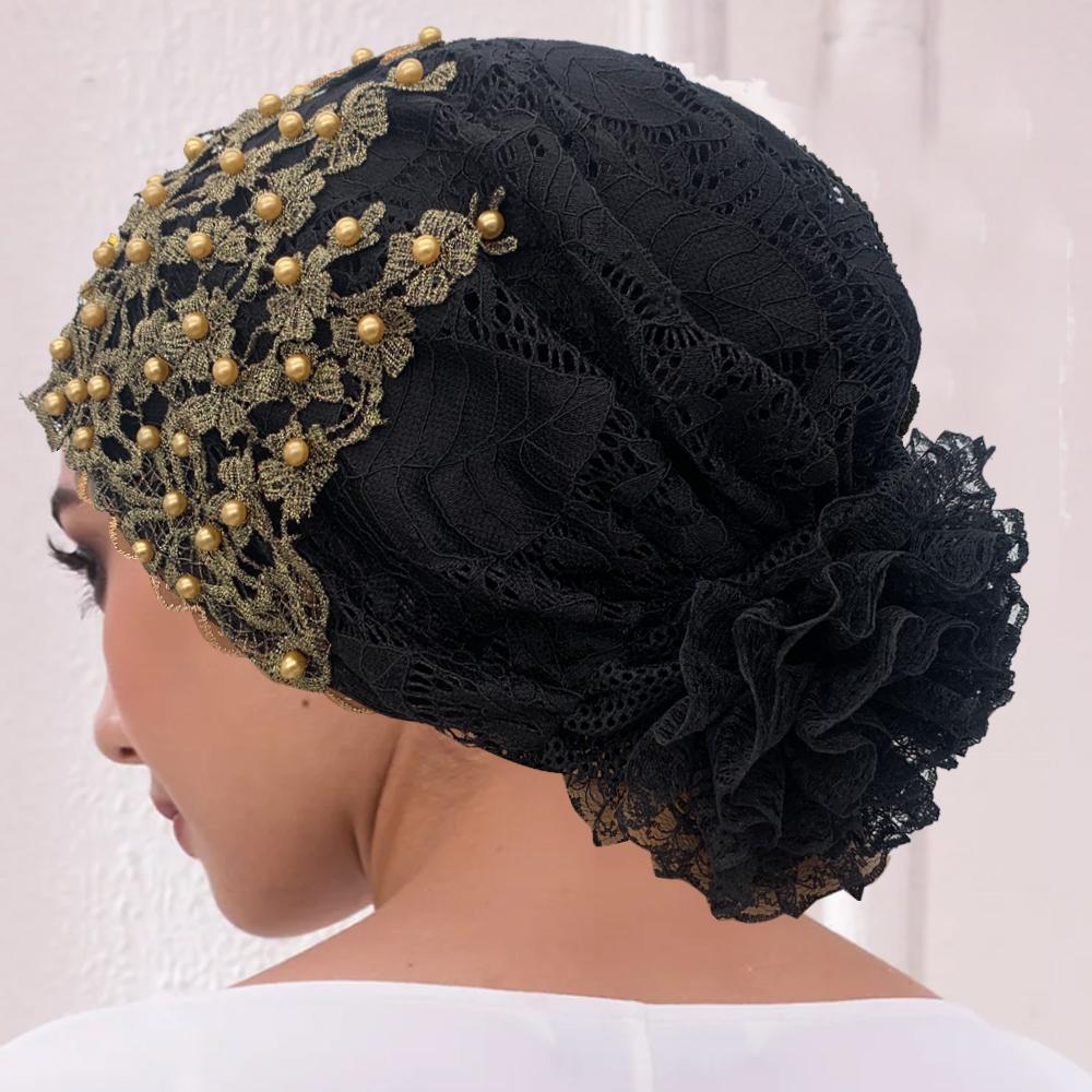 Embroidery Beading Turban Cap for Women Muslim Headscarf Hat Hairloss Chemo African Headwrap Bonnet Cap