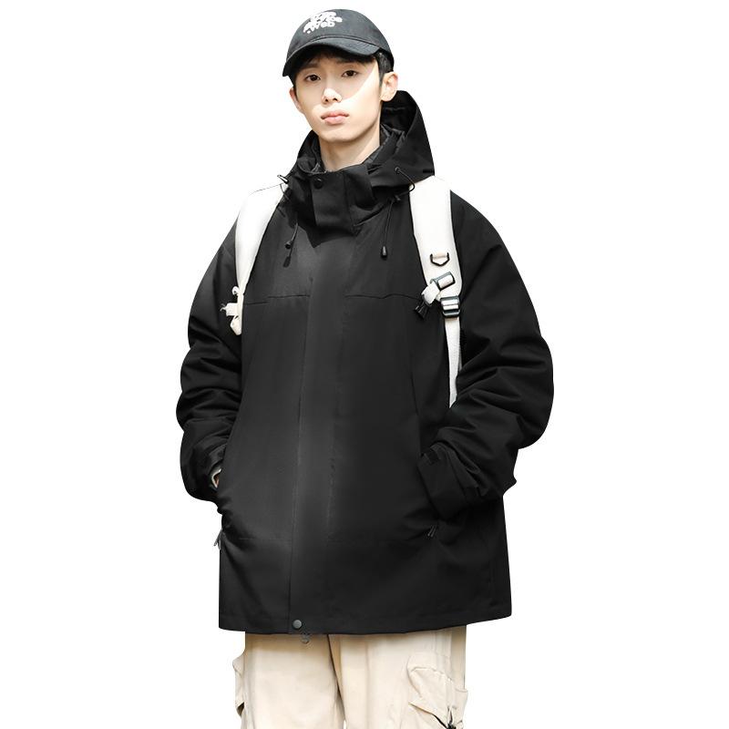 Winter new men's and Korean three-in-one hooded contrasting letter printed white duck down jacket light and thin couple jacket