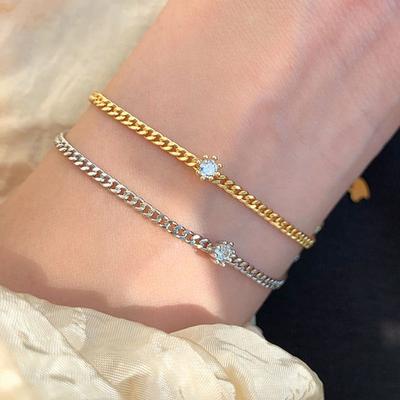 Single Diamond Bracelet Women's Simple Cold Style Temperament Retro Hip Hop Thick Chain Fashion Jewelry Niche