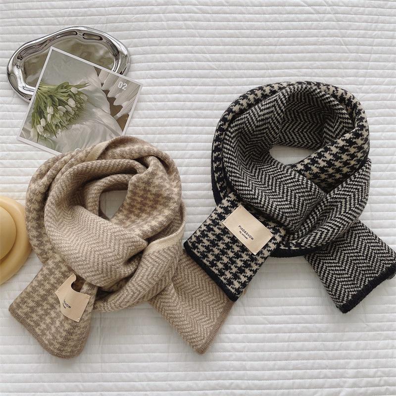 Houndstooth Plaid Scarf Women's Winter Imitation Cashmere New Korean Versatile Student Couple Knitted Warm Scarf