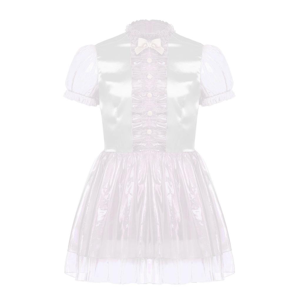 Herre Sissy Maid Kjole Kapper Kant Puffermer Sløyfedetalj Glitrende Puffete Kjole Låsbar Crossdressing Kostyme