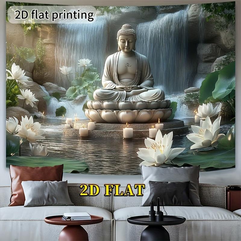 VIKAMA Zen Waterfall Buddha Tapestry Yoga Meditation Living Room Sofa Background Wall Atmosphere Decorative Tapestry