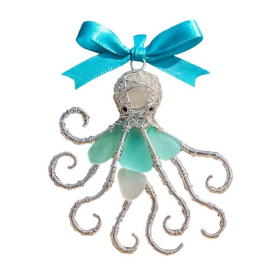 Handgemaakte Zee Glas Oceaan Ornamenten 2D Acryl Kust Hangende Ornamenten Zee Schildpad Octopus Zeepaardje Vis Cadeaus voor Boom Huis Decoratie Strand Liefhebbers