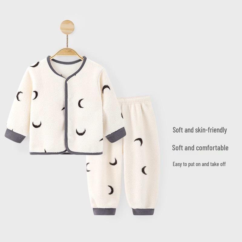 

Jingqi Kids Snow Fleece Pajama Set - Warm Winter Homewear for Boys and Girls 73cm (Recommended height 66-73cm, 14-18 Jin)