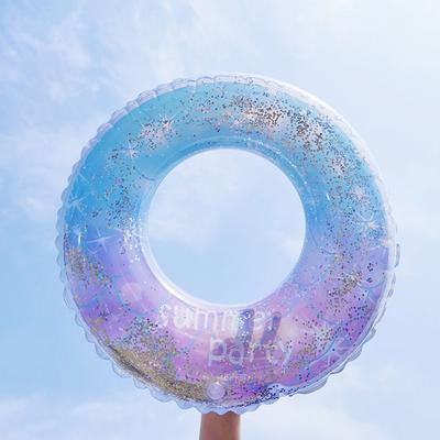 Inflatable Crystal Transparent Sequin Swimming Ring Flash Floating Ring Lifebuoy Adult Teen Beach Pool Party Toy Gift