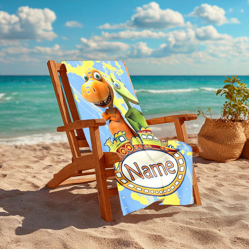 Personalized customized proof beach towel with Dinosaur Train pattern - soft, absorbent, quick-drying, perfect swimming, camping&bathing