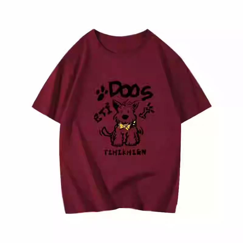 

Женская футболка большого размера с полурукавами, свободного кроя, цвета розовой розы - Летний тренд 2025 года, дофаминовый стиль XL (115-130 jin) вино красного