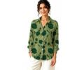 Women Lapel Long Sleeve Green Big Floral Print Shirt, Simple Thin Blouse for Office Work, Daily Wear & Holiday