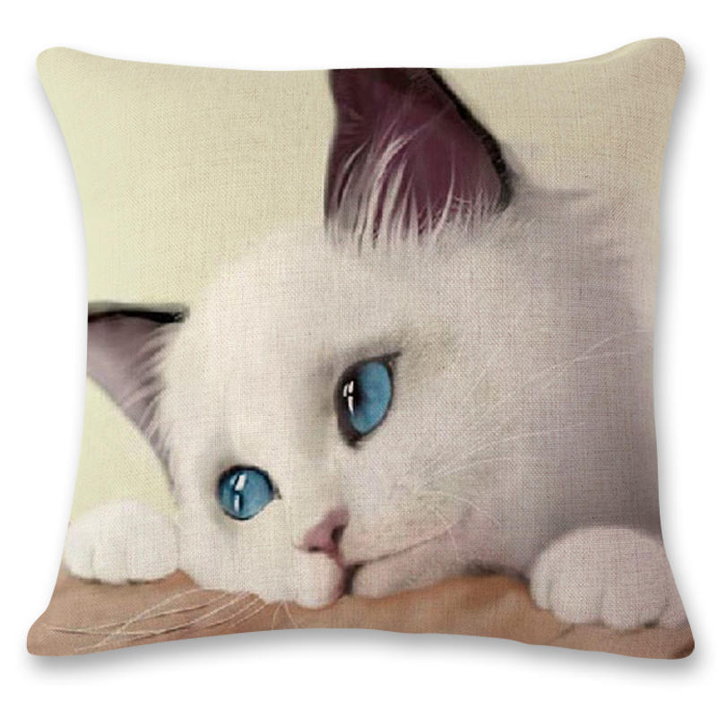 Creative Hand Painted Cat Print Polyester Pillowcase Home Car Cushion Pillow Sofa