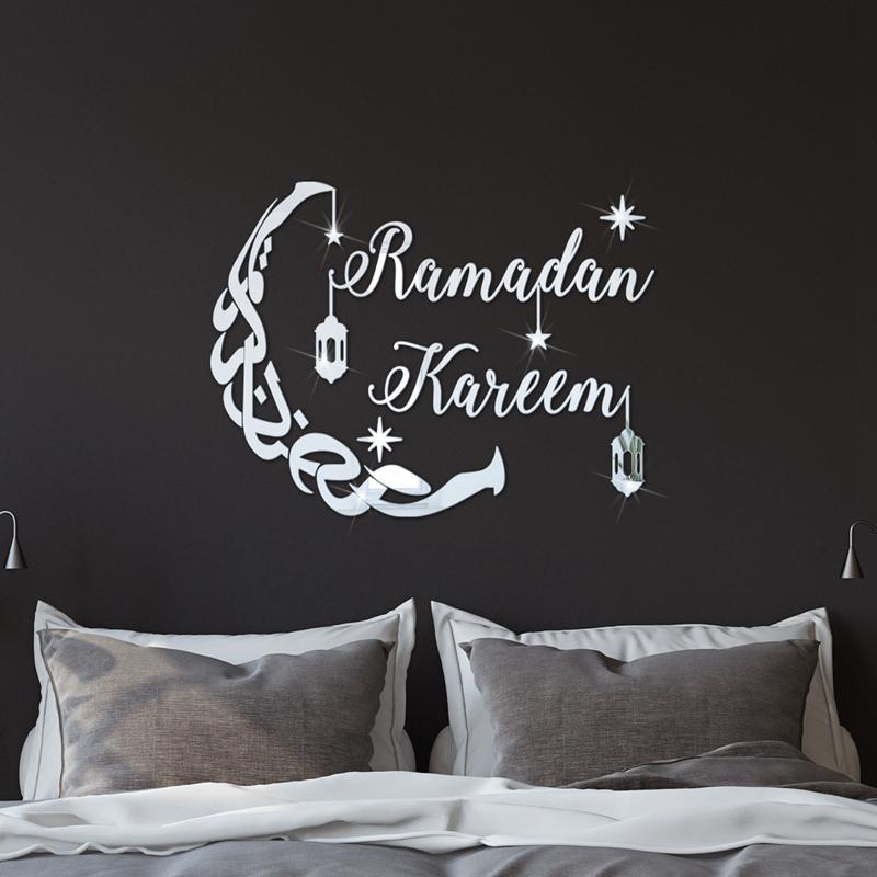 Ramadan Kareem Acrylic Mirror Wall Sticker 2025 Eid Mubarak 3D Wall Decal for Home Living Room Decoration Islamic Muslim Gift