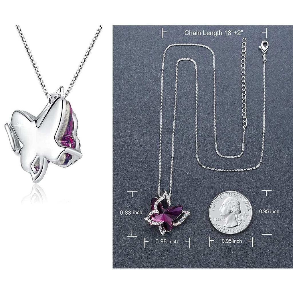Crystal Shiny 3D Effect Butterfly Chain Pendant Necklace for Women And Girls