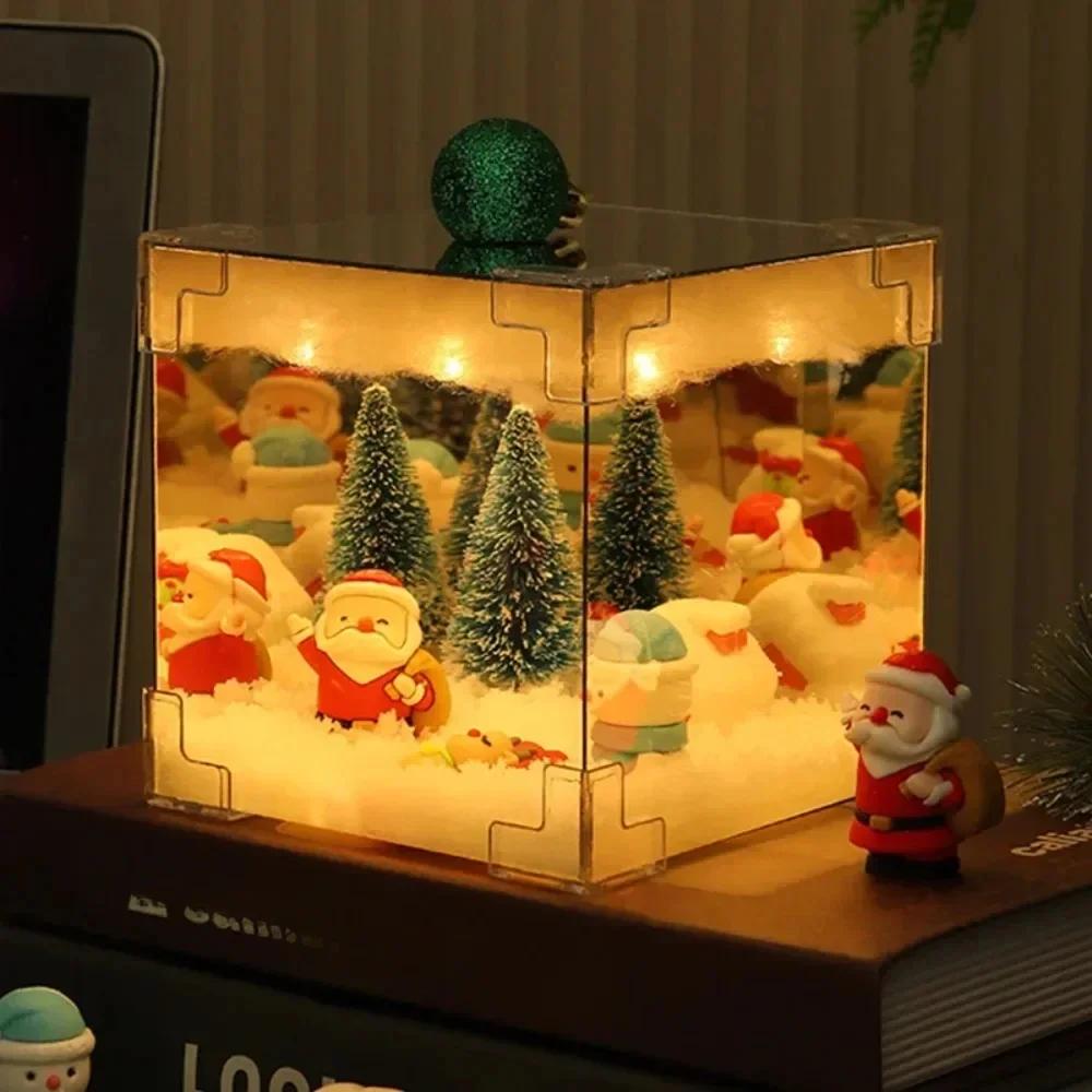 2024 Boże Narodzenie DIY Dekoracje Lustro i Lampa Kostki LED 3D Święty Mikołaj Bałwan Choinka Światła Bożonarodzeniowe DIY Materiał Zestaw Dekoracji Xmas