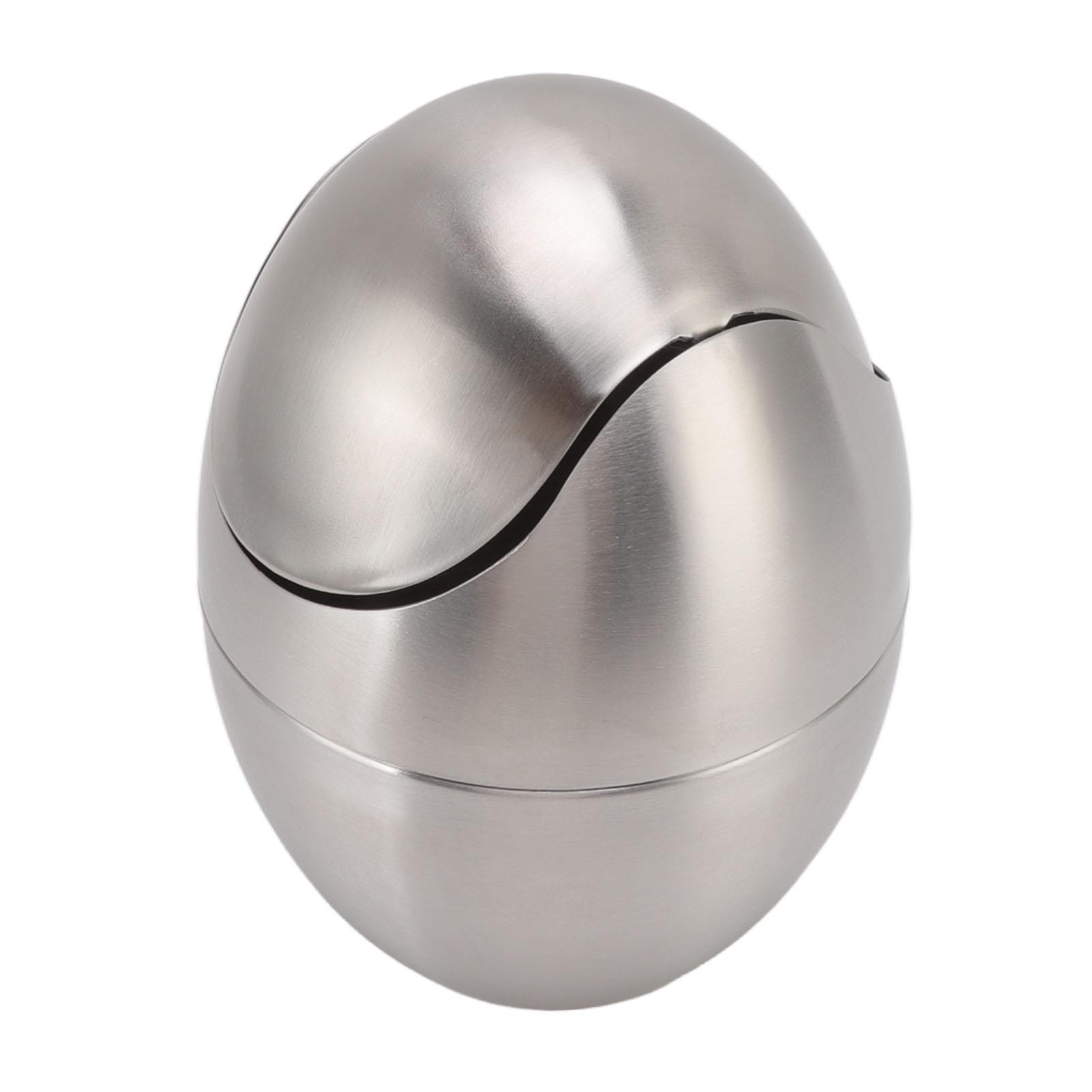 

Desktop Trash Can Stainless Steel Egg Shape Mini Countertop Waste Bin with Swing Lid for Bathroom Bedroom