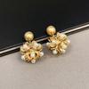 Vintage Pearl Flower Earrings for Women Luxury Temperament Ear Studs Female Gold Color Stud Earring 2024 Fashion Zircon Wedding