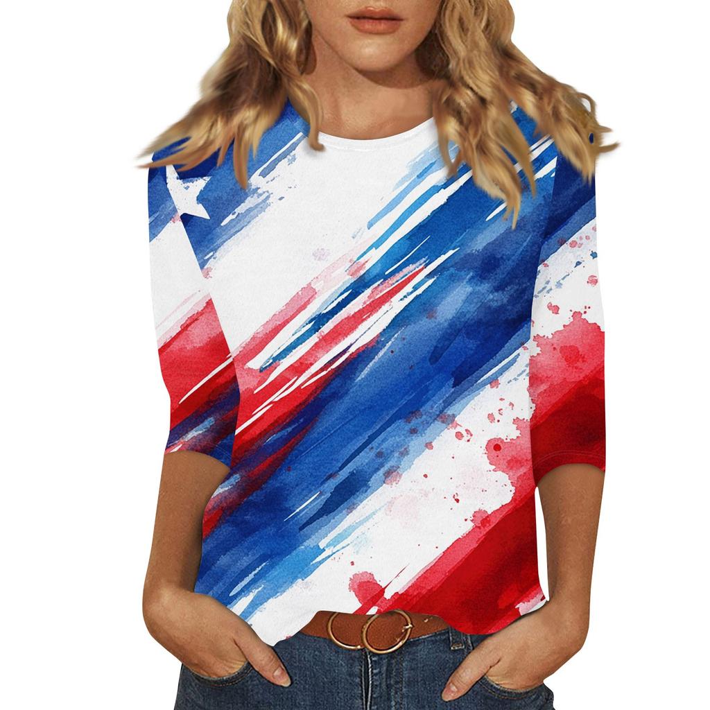 Damenmode Lässig Rundhals Bedrucktes 3/4 T-Shirt Top