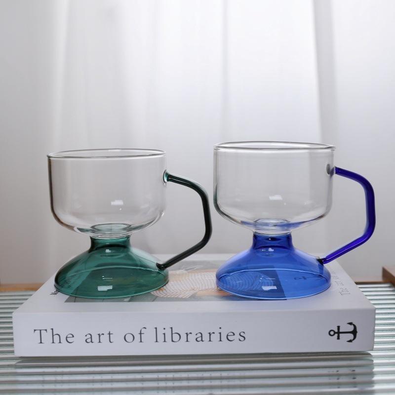 Thickened color handle glass transparent borosilicate glass breakfast cup household niche tall coffee cup