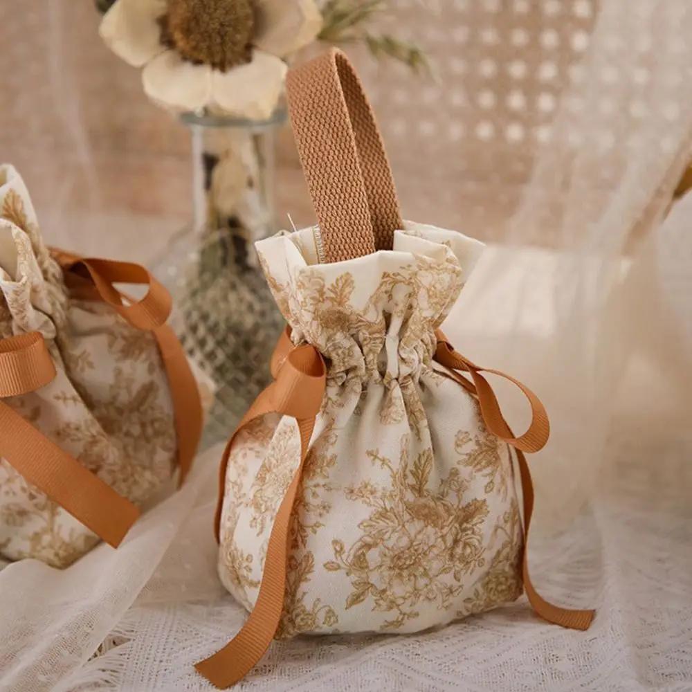 Hot Sale Flower Hand-painted Creative Candy Pouch Gift Packaging Boxes Drawstring Bag Candy Bag 2pcs