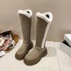 Fashion High Boots Winter New Round Toe Suede Metal Buckle Platform Non-slip Wear-resistant Block Heel Cotton Shoes