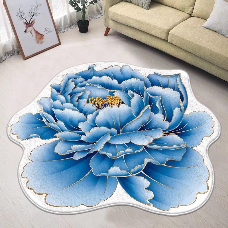 Blue Flower Small Chair Mat Carpets for Living Room Modern Bedroom Decor Anti-skid Floor Mat Special-shaped Study Area Rug 120cm